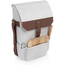 PICNIC TIME - Bolsa de Vino aislada de 2 Botellas con Tabla de Queso y Juego de Cuchillos, Bolsa de Picnic para Vino, Encerada Envejecida, (Verde Caqui con Detalles café)(Blanco) - Multicolor - Ver 2