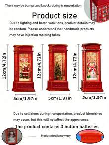 1pc-Christmas Style Led Tea Lamp Festive Christmas Phone Booth Decoration With Santa, Snowman,Tree Scenes Battery Operated, Illuminated Red Cabinet For Holiday Fireplace Or Cabinet Display,Christmas Parties Decoration,Candleholder, Night Light, Table Ornament,Christmas Gifts,Christmas Decorations,Hexagonal Lantern, Night Light, Decorative Light, Mood Light