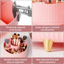 360° Rotate Makeup Brush Holder Organizer, Makeup Organizers Countertop, Makeup Organization And Skincare Storage For Vanity, Desktop, Bathroom - Pink - View 7