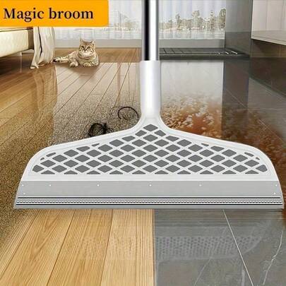 Magic Broom Removable Head - With 360° Rotatable Double Sided Silicone Brush For Easy Removal Of Hair And Dust, Suitable For Bathroom, Kitchen, Living Room - Suitable For Hard Floors And Carpets, Plastic Handle For Easy Storage