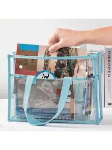 1pc Transparent Handbag - Student Specific Large Bag, PVC Cosmetics Storage Bag, Sports Activity Specific Transparent Bag, Wear Resistant Thickened Subject Bag, Simple Exam Paper And Book Storage Bag[Random Delivery Of Styles, Possible Color Difference, Random Packaging] - Multicolor - View 9