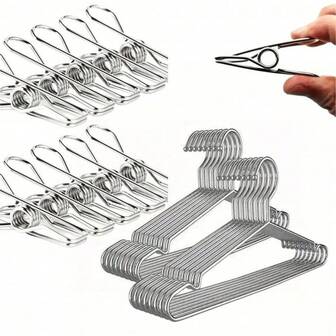 20个40厘米不锈钢衣架，坚固耐用的金属衣架，用于衣柜整理，适用于衬衫、连衣裙、外套，节省空间的设计可最大限度地利用衣柜空间，光滑的边缘可防止勾住衣物，是整洁衣柜和高效衣物收纳的必备品。