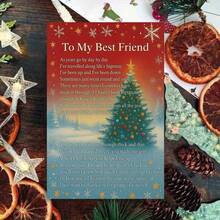 1pc To My Best Friend Christmas Tree Design Card Greeting Card With Envelope Festive Holiday Winter Scene With Stars And Snow Heartfelt Friendship Appreciation Poem Perfect For Friends, Colleagues, Family Members - Multicolor - View 1