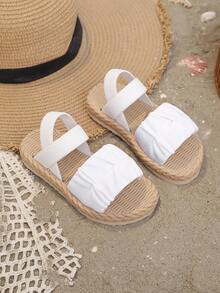 1 Pair White Soft & Lightweight Pleated Strap Elastic Criss-Cross Closed Toe Flat Sandals, Casual Roman Beach Shoes Suitable For Boys & Girls, Spring/Summer - White - View 2