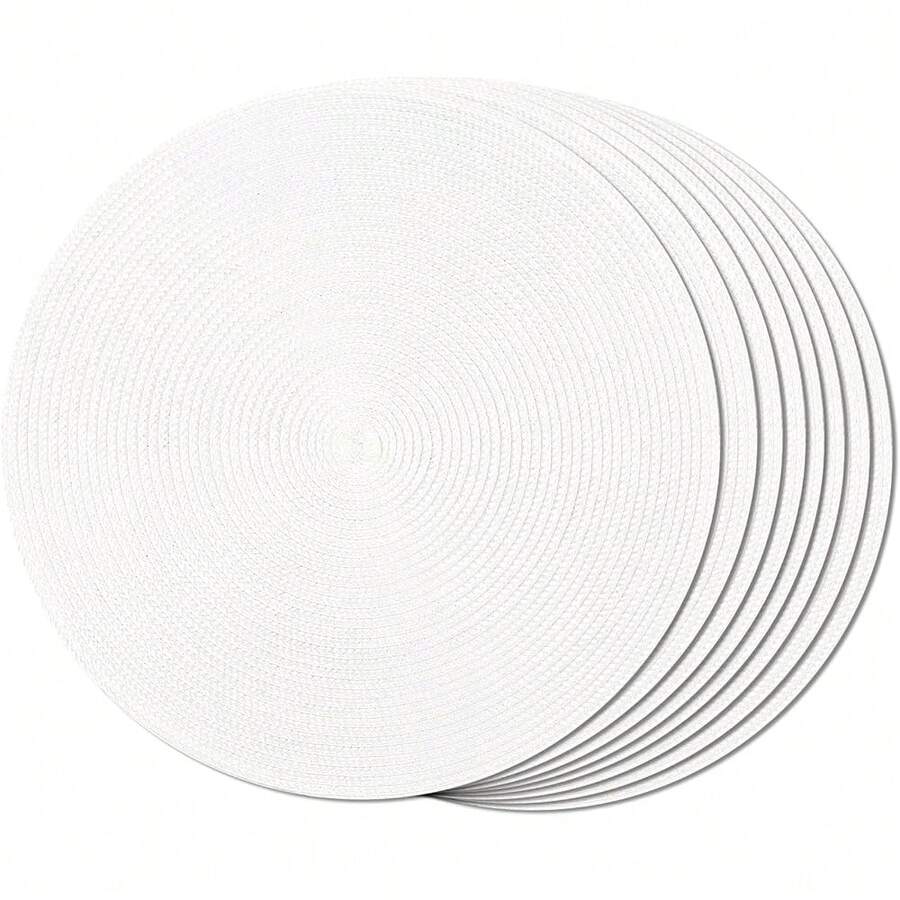 FunWheat Round Braided Placemats Set Of 8 Place Mats For Dining Table Woven Washable Non-Slip Table Mats 15 Inch(Cream White,8pcs),White15inchessetof8 - Putih 15 inci set 8 - View 1