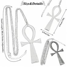 RechicGu Vintage Ancient Egyptian Cleopatra Coptic Sym.Bol Of Life Big Ankh Cross Pendant Long Chain Gothic Necklace,34inch,VintageSilverNecklace - VintageSilverNecklace - Xem 4