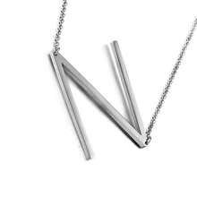 MOMOL Sideways Initial Necklace 18K Gold Plated Stainless Steel Large Big Letters Pendant Necklace Script Name Monogram Necklaces For Women,N - n - 查看 1