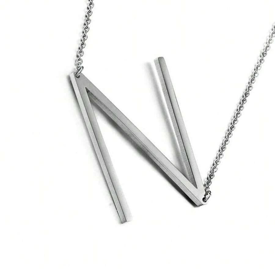 MOMOL Sideways Initial Necklace 18K Gold Plated Stainless Steel Large Big Letters Pendant Necklace Script Name Monogram Necklaces For Women,N - n - 查看 1