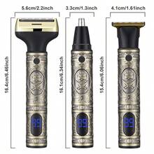 Men's Electric Shaver With Replaceable Sideburn Trimmer, Nose Hair Trimmer, Digital Display, USB Charging, Gift For Men - Bronze - View 7