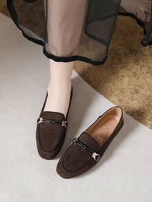 Mengshangli 女士平底套脚乐福鞋，休闲皮革船鞋，英伦风 - 巧克力棕 - 查看 5