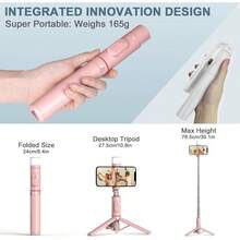 Trpode para selfie con luz u2013 Soporte extensible para telfono 3 en 1, control remoto inalmbrico desmontable, compatible con 15/14/14 Pro/13/13 Pro/12/11 Pro,/ rosa - Rosado - Ver 4