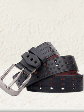 Men's Vintage Buckle Leather Belt, Casual Pants Waist Belt With Multiple Holes