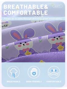 1 pieza Sábana ajustada con estampado de conejo morado lindo y de dibujos animados, Cubierta de cama estampada para dormitorio (Funda de almohada no incluida) - Multicolor - Ver 6