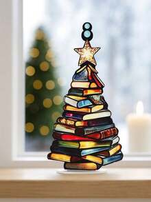 1pc/2pcs Christmas Book Tree Suncatcher Ornament ACRYLIC, Acrylic Christmas Tree Ornament ,Book Stacked Design Holiday Tabletop Decoration,Book Gift, Book Lover Gift, Book Ornament, Book Gift, Book Lover Gift, Librarian Gift,Unique Book Lover Gift, Festive Xmas Home Decor For Living Room, Bookshelf, Office, Library Christmas Decorations Room Decor Winter - Multicolor - View 10