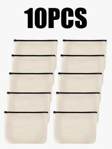 25件/套 10件-1件 DIY空白布袋、旅行洗漱包、画袋、帆布化妆包、绘画包、儿童包、工作、学校、旅行铅笔盒、实用 - 米色 - 查看 13