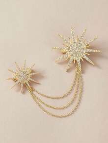 1pc Eight-Pointed Star Shape Diamond-Encrusted Brooch, Creative Tassel Brooch Set For Casual Daily Wear - 金色 - 查看 3