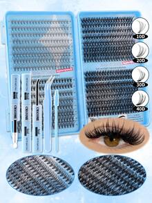 640/200pcs D-Shaped Segmented False Eyelashes, 10D+20D+30D+40D+50D+60D+80D+100D Mixed Length, Thick & Natural Black Individual Lashes, DIY Home Kit. Thickened Design, Easy For Beginners. Long-Lasting & Comfortable, Suitable For Party, Gathering, Travel, Etc. 8-18mm Mixed Length - 藍色 - 查看 4