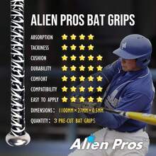 Alien Pros - Cinta de agarre para bate de béisbol (3 o 6 agarraderas) precortada y adherente al tacto, repuesto para viejas envolturas, envuelve tu bate para una carrera en casa épica (3 o 6 agarraderas), hiperplanos paquete de 3 - 1 - Ver 6