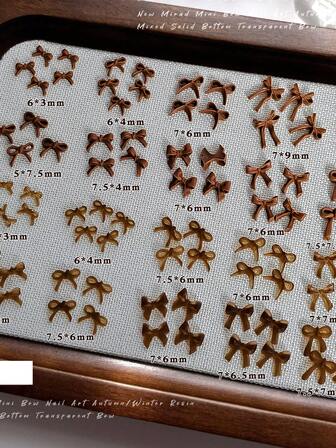 30/50-Piece Brown Mini Ribbon Nail Art Accessories, Press-Type Nail Decorations, Cute Flat Resin Rhinestone Nail Art Accessories, Nail Supplies, Nail Gemstones