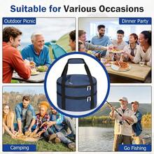 ‌1 Pc Insulated Casserole Carrier Bag Grey Elegant Leakproof Food Container For 12.5 Inch Baking Dishes Pies Hot Cold Meals Multi-Use Portable With Handles For Women Men Gifts Picnic Party Office Potluck Travel Family Gathering‌ - 藏蓝色 - 查看 5