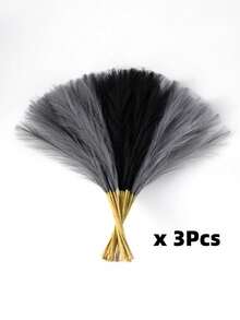 MEHELANY 42 支人造蒲苇草，55 厘米/21.65 英寸，蓬松仿真花，黑色、灰色、深灰色人造芦苇，适合家居农舍装饰、波西米亚风格装饰、人造花、仿真蒲苇草装饰、花瓶填充物、房间装饰、婚礼中心装饰品