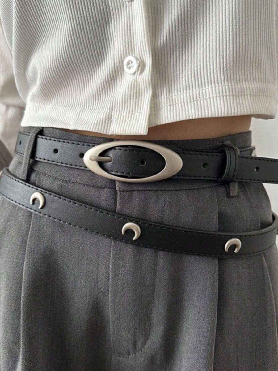 1/2 pezzi Cintura in vita vintage e vintage, cintura nera punk unisex con stelle e mezzaluna personalizzata per jeans da donna - Multicolore - Visualizzare 1