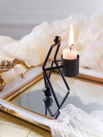 1 pieza Portavelas de hierro abstracto creativo con forma humana, decoración de mesa para el hogar, artesanía de metal, decoración adecuada para comedor, sala de estar, dormitorio