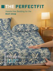 1件简约现代植物花卉黄色叶子印花水洗床笠，卧室印花床罩，床上用品（不含枕套） - 彩色 - 查看 4