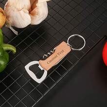 3-In-1 Stainless Steel & Wooden Handle Bottle Opener, Wine & Beer Bottle Opener, Durable Metal Construction Keychain, Suitable For Bar, Restaurant, Christmas, Birthday, Anniversary And Special Occasions - Apricot - View 4
