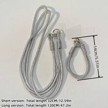 1条银色长款双绳肩带/短腕带挂绳，简约防丢挂绳，适用于手机、包包、水瓶，120厘米/47.2英寸编织绳，通用兼容安卓及大多数智能手机，送给母亲、家人、朋友、孩子、生日、节日的礼物 - 銀色 - 查看 10
