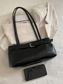 新款时尚简约优雅公文包，PU皮革材质，百搭复古都市风单肩包，复古女士手提包，适合日常使用、约会、通勤，是送给女性的最佳礼物，商务休闲女包，是办公室、商务和工作场合的理想之选。 - 黑色 - 查看 4