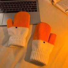 Handmade Whimsical Swan-Patterned Knitted Woolen Gloves For Women, Suitable For Autumn And Winter, Cute, Finger-Linked Design, Warm, Plush, Thick, And Insulated To Keep Hands Cozy During Cold Weather, Ideal For Students. - Multicolor - View 3