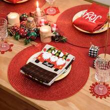 Round Braided Placemats Set Of 6 Table Mats For Dining Tables Woven Washable Non-Slip Place Mats For Decoration(Shining Red, 6pcs),ChristmasRed15inchessetof6 - ChristmasRed15inchessetof6 - View 4