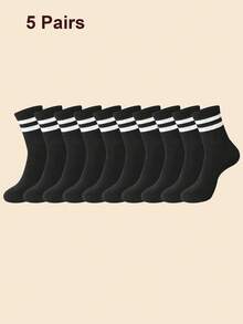 6双/套男士黑白条纹中筒袜，秋季 - 黑與白 - 查看 8