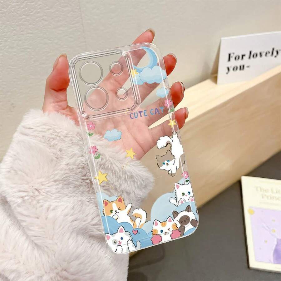 Funda de Teléfono Moon Cat Compatible con Redmi 10, 12C, 13, 14C, A1, A2+, A3, Note 8, 9, 10, 11S, 12, 13, 14 Pro+, 10T, 11 Lite, 13T, 14, 14T Pro, Poco C61, C65, C75, M4 Pro, M5S, M6, X3, X4, GT, X5, X6, X7 Pro, F3, F4, F5, F6 Pro Funda Protectora de TPU Transparente a Prueba de Golpes de Cobertura Completa, Creativa y a la Moda - Colores mixtos - Ver 1