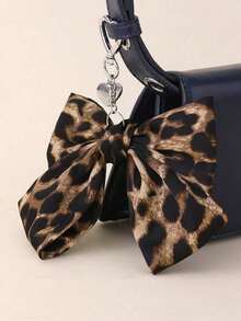 1pc Stylish Leopard Print Bowknot & Heart Keychain, Cute Y2K Bag Charm Pendant, Fashion Accessory For Women And Girls - 彩色 - 查看 1