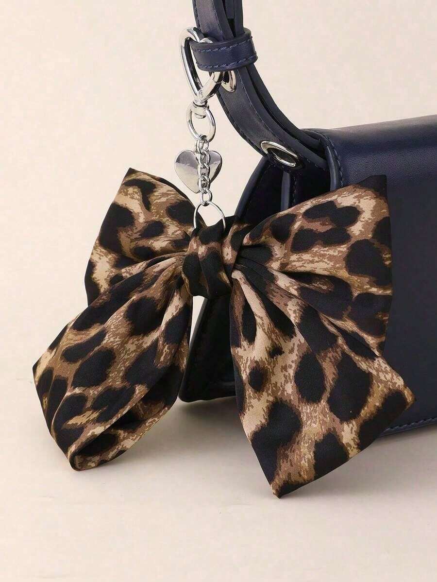 1pc Stylish Leopard Print Bowknot & Heart Keychain, Cute Y2K Bag Charm Pendant, Fashion Accessory For Women And Girls - 彩色 - 查看 1