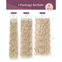 Clip In Hair Extensions, 6PCS Curly 24inch Long Synthetic Clip On Hairpiece For Women Natural Ash Blonde,AshBlonde-Wavy - 灰金色波浪捲髮 - 查看 3