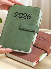 400-Page 2026 English PU Snap Planner – Adult English Planning Book With Monthly Goals & Daily Task Lists. Dated Faux Leather Portable Diary – Daily Efficiency Journal For Students & Professionals' Time Management. - Multicolor - View 1
