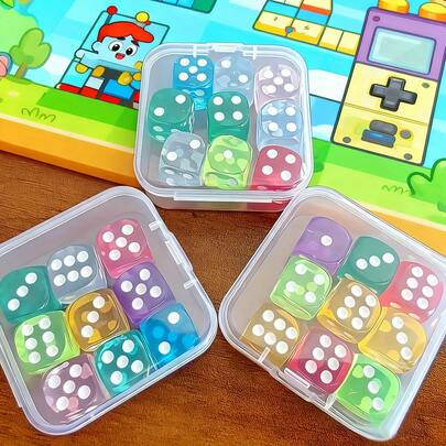 1/3盒装多色标准骰子套装，适用于棋盘游戏 - 耐用、便携、易于收纳 - 非常适合数学学习、教育活动和游戏玩家，游戏配件，趣味设计，色彩鲜艳