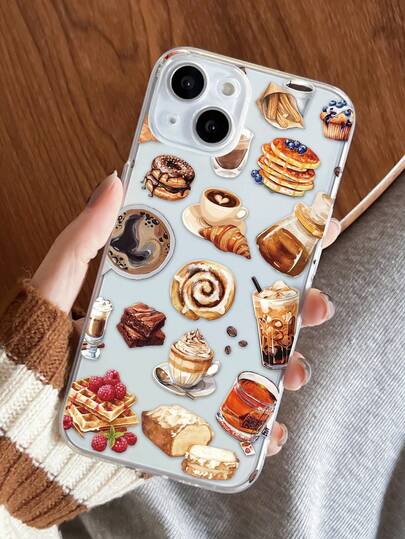 1 pieza Funda de teléfono suave de TPU transparente con antihuellas dactilares y patrón de collage gráfico de pan y café personalizado y de moda compatible con iPhone/Galaxy/iPhone16promax/16/16pro/16plus/11/15/15pro/15promax/12/13/14promax/Xs/Xr/11pro/11promax/12pro/12promax/13pro/13promax/7plus/14pro/14promax/14plus/7plus/8plus/8/Se2/12mini/13mini