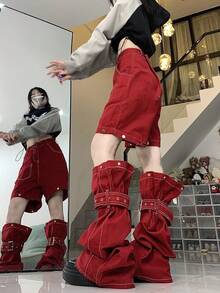 Retro Design Niche Slimming Loose Wide-Leg Women Casual Jeans - Red - View 8