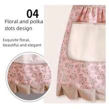1pc Women Kitchen Apron, Wipe-Clean Homewear Fashion Princess Cooking Apron Ditsy Floral Pattern Bib Apron, Oil/Stain Resistant Princess Dress Style - Multicolor - View 8
