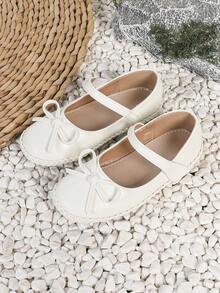 1 pereche de pantofi Mary Jane cu velcro, cu decor casual și fundă, pentru fete, potriviți pentru toate anotimpurile