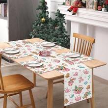 4pcs/6pcs, Christmas Gingerbread For Man Placemats, Pink Christmas Candy Snowflake Table Mats, Linen Placemats, Suitable For Winter Dining, Kitchen, Restaurant, Wedding, Party, Room Decoration, Table Decoration, Holiday Party Supplies
