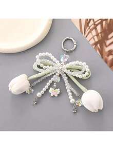 Elegant Tulip Keychain – Soft Pink, Mint Green, Lavender & White With Beads & Flower Charms, Durable Key Ring For Car, Keys, Bags, Perfect Birthday Gift & Portable Accessory - 粉色 - 查看 5