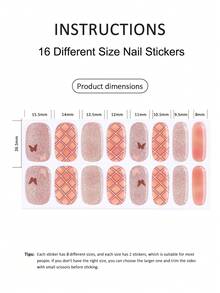 16片装凝胶美甲贴，适用于任何UV灯，持久美甲贴片，易于粘贴和卸除。
