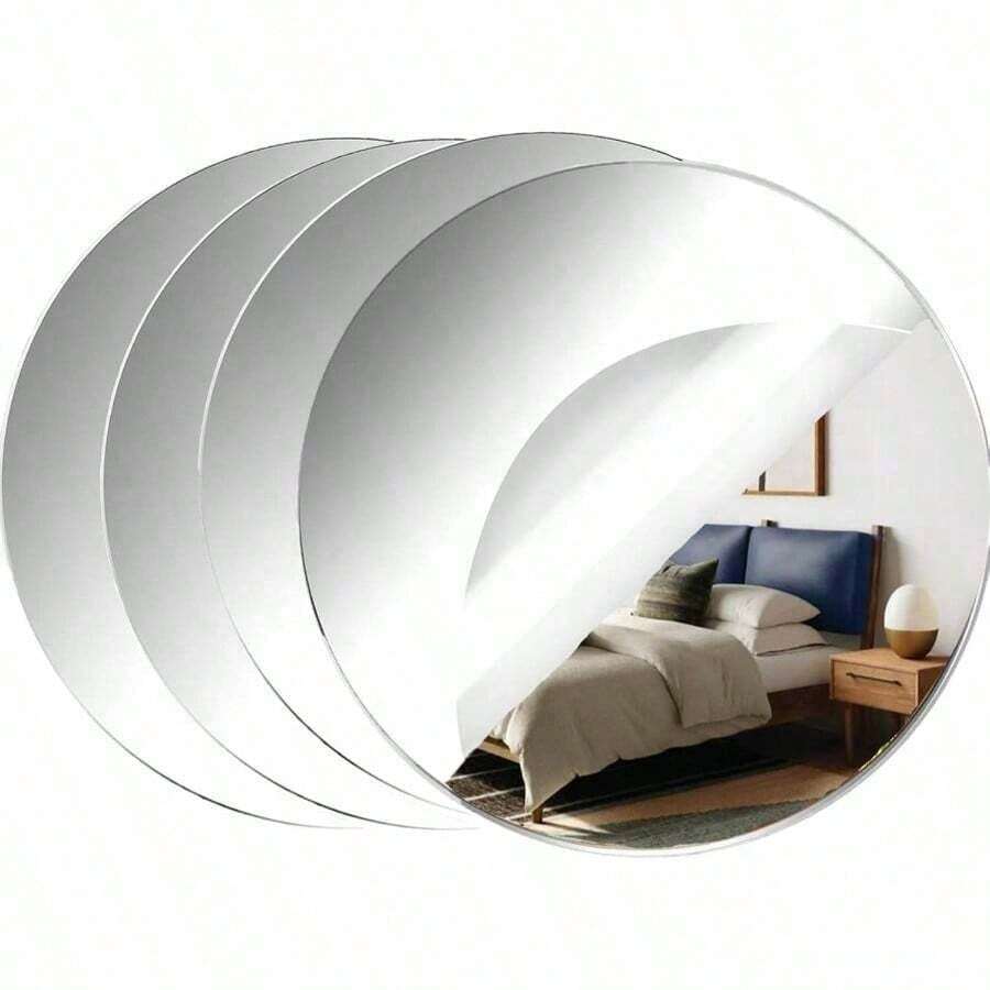 Acrylic Round Mirror, Desktop Decorative Mirror, Round Mirror Tile, Self-Adhesive Mirror Sticker, Suitable For Wall, Living Room, Bedroom Decor, Medium Thickness - Silver - View 1