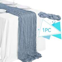 6pcs Set Gray-Blue Linen Table Runners, Boho Sheer Table Flags, Rustic Transparent Table Runners, Suitable For Wedding, Birthday, Baby Shower And Other Occasions Boho Dining Table Decor (Gray-Blue) - Dusty Blue - View 14