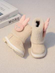 1 Pair Toddler Girls Comfortable Lightweight Rabbit Decor Plush Cuff Side Zipper Warm Ankle Boots, Suitable For Everyday Outdoor Wear In Autumn/Winter - Beige - View 5